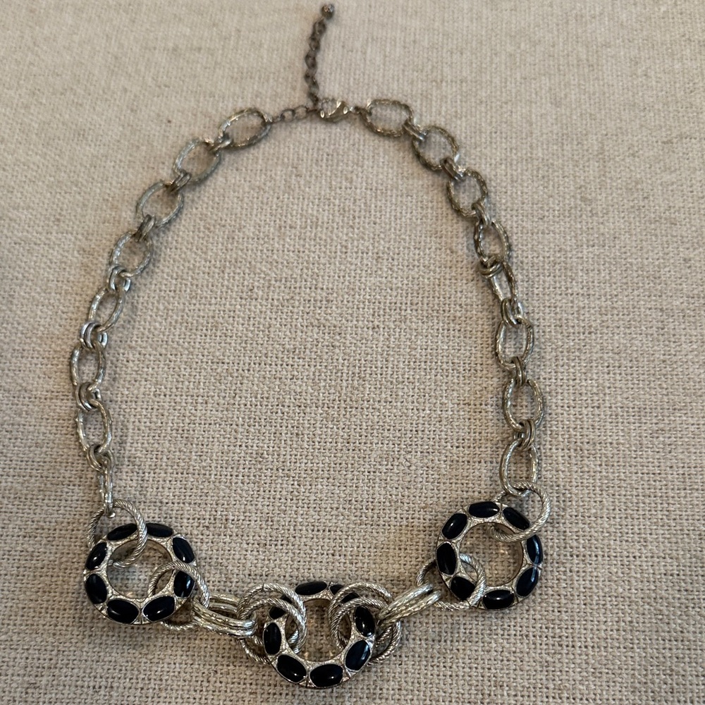 Silver Chain Necklace with Navy Enamel Circles